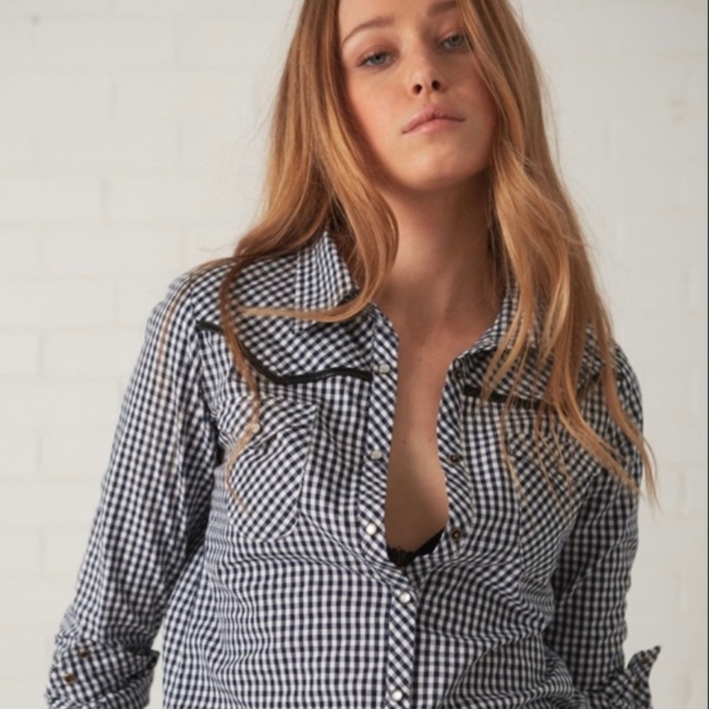 *SOLD* Retro Western One Teaspoon Pearl Snap Gingham Shirt XS